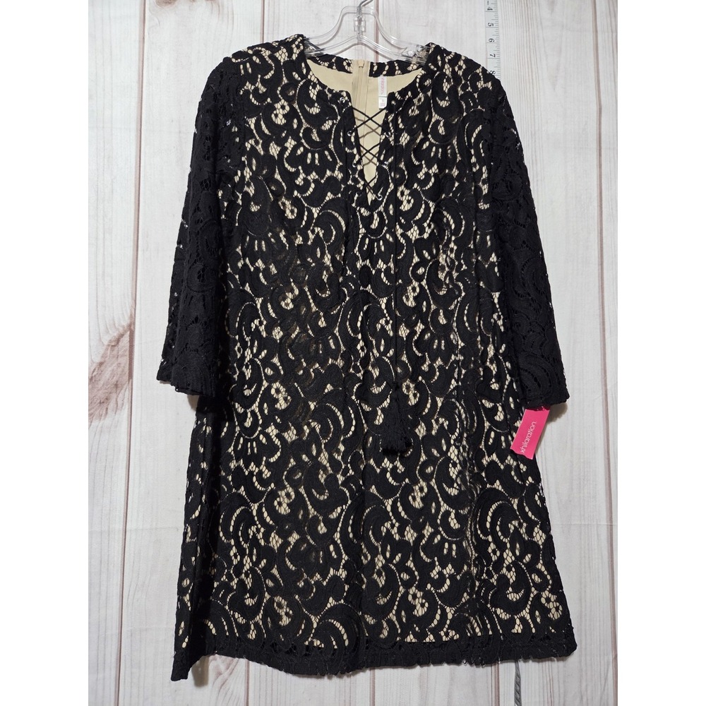 Xhilaration Dress Womens Small Black Lace Long Sleeve Lined Boho Festival Tassel